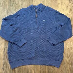 Vineyard Vines Mens XL 1/4‎ Zip Pullover Sweater Blue Cotton Knit Whale Logo